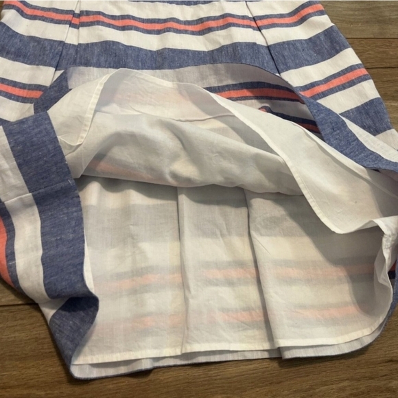 Vineyard Vines Sundress SZ 14 Linen Blue White Orange Stripe Lined V Neck Lined - Picture 6 of 7